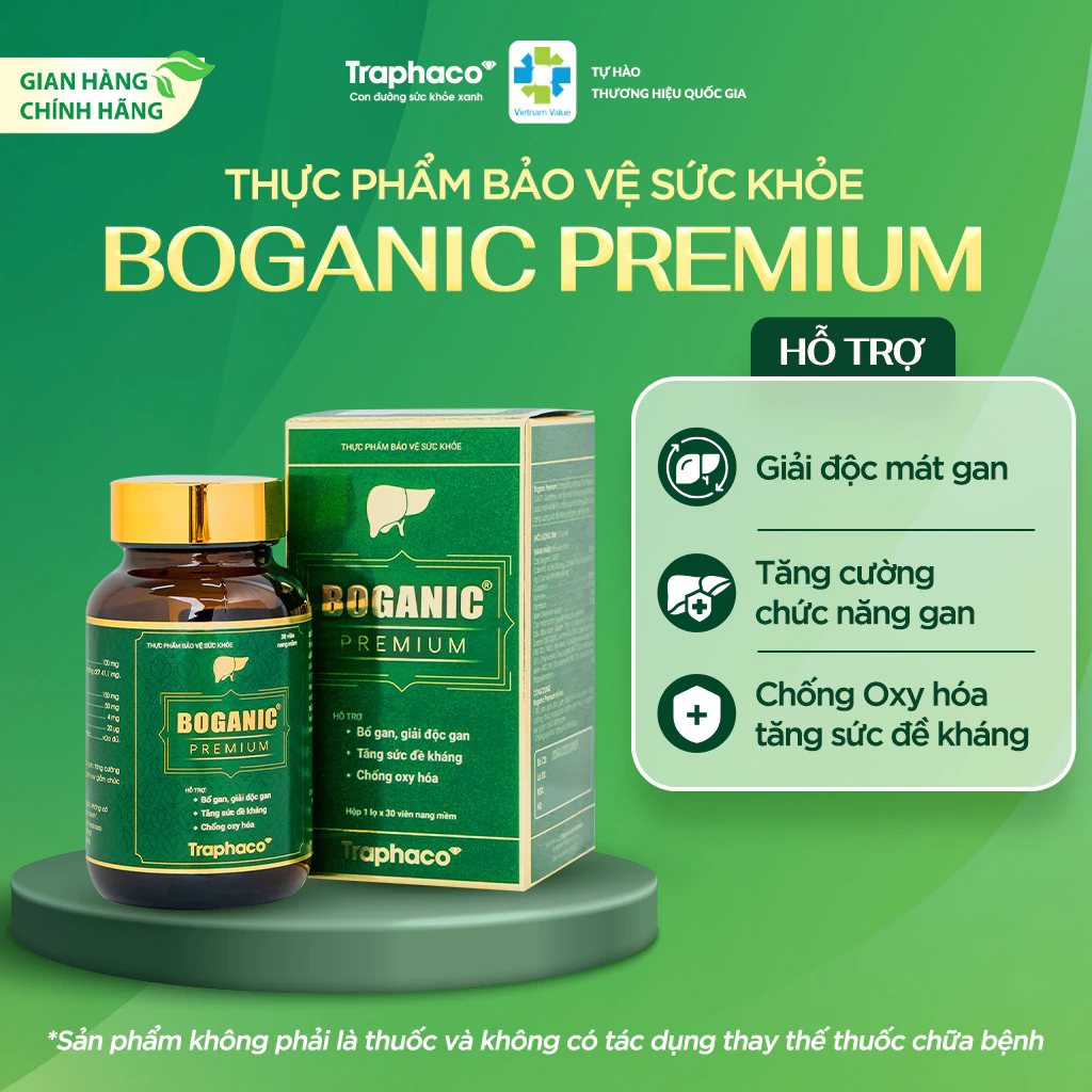 Viên uống bổ gan Boganic Premium Traphaco Bổ Gan Giúp Hỗ Trợ Thải Độc Gan Mát Gan, Chống Oxy Hóa 30 Viên/Hộp