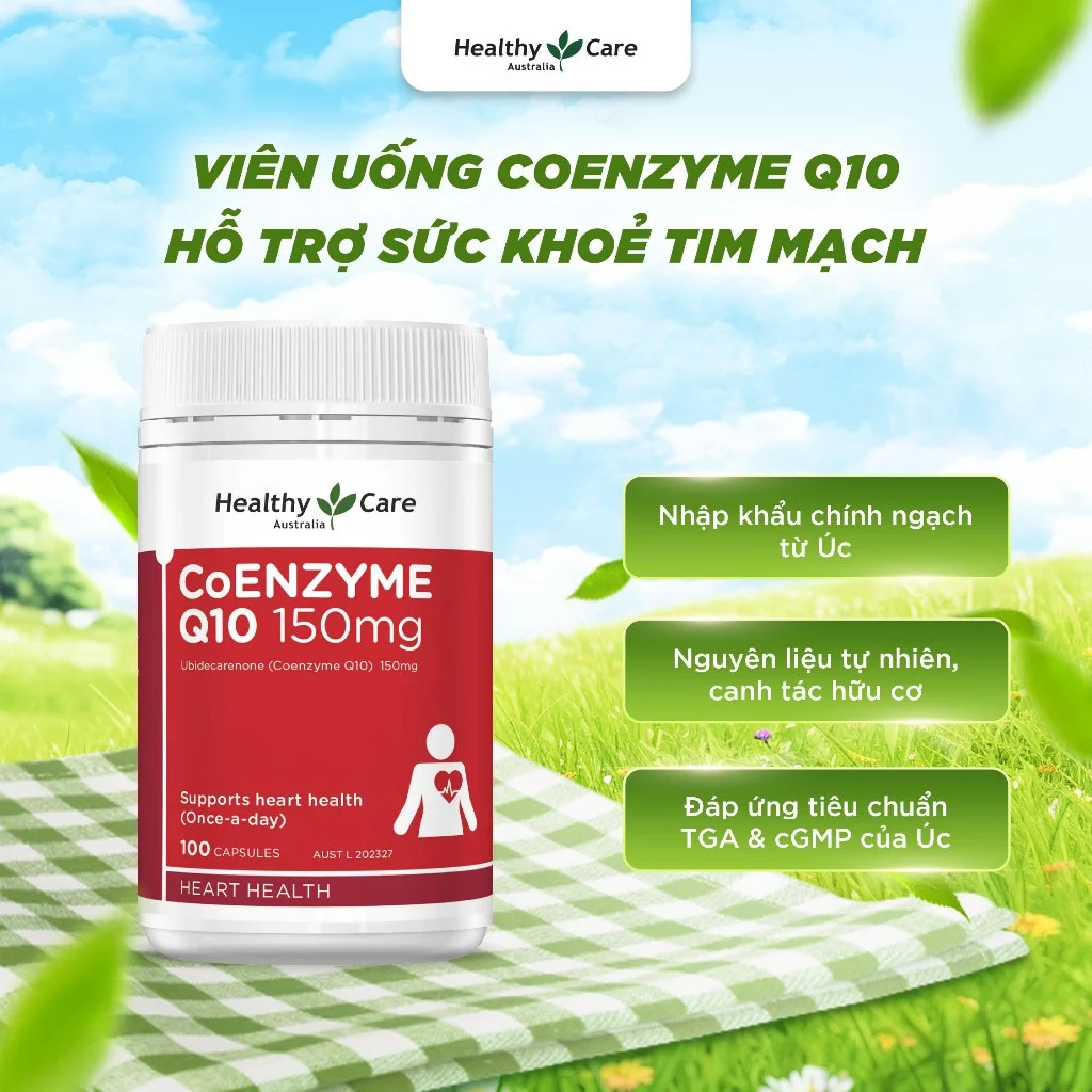 Viên Uống Bổ Tim Coenzyme Q10 150mg Healthy Care Úc Tăng Cường Sức Khỏe Tim Mạch 100 Viên