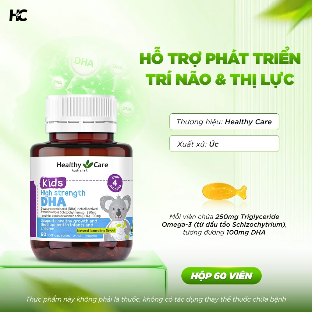 Viên Uống Bổ Sung Dưỡng Chất Cho Bé Healthy Care High Strength DHA 60 Viên