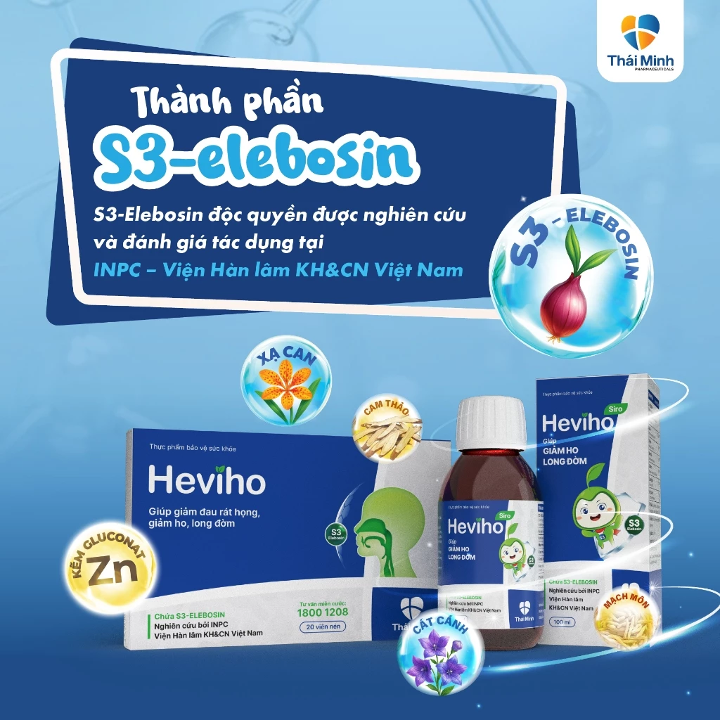 HEVIHO – Siro ho Viện Hàn lâm ICH – Chứa S3-Elebosin – Thái Minh – Hỗ trợ giảm ho, long đờm – Chai 100ml
