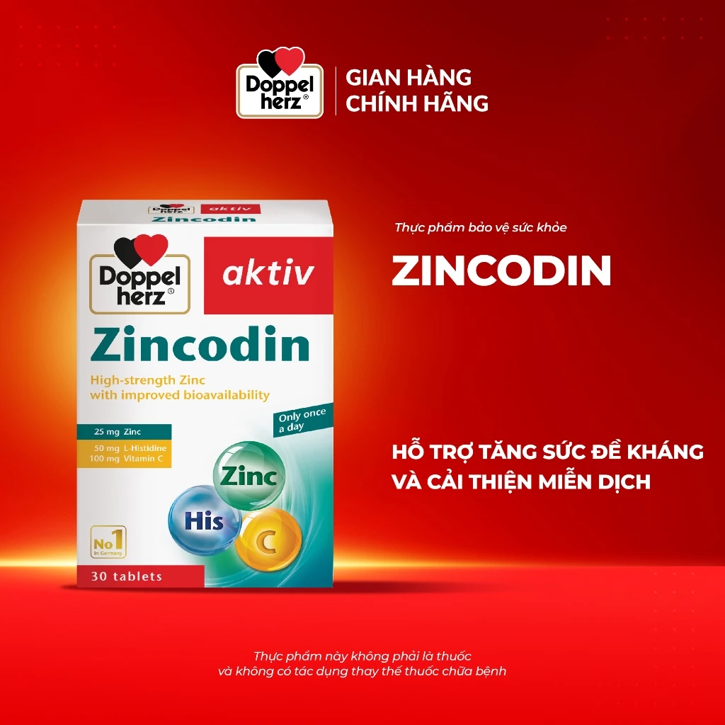 Viên uống bổ sung kẽm Doppelherz Zincodin hỗ trợ tăng sức đề kháng (Hộp 30 viên)