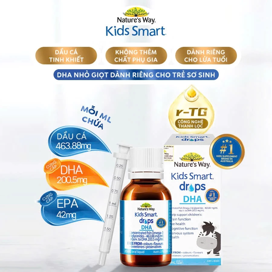 DHA Drops Nature’s Way Kids Smart Bổ Sung Omega 3, DHA, EPA Hỗ Trợ Tốt Cho Não Bộ Và Mắt Cho Bé 20ml