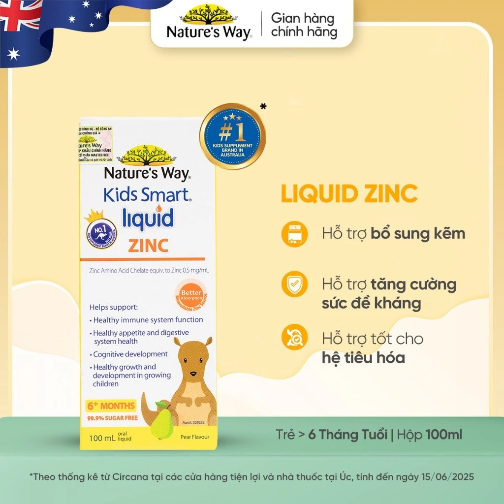 Siro Uống Nature’s Way Kids Smart Liquid Zinc Bổ Sung Kẽm, Hỗ Trợ Tăng Cường Đề Kháng Cho Bé 100ml