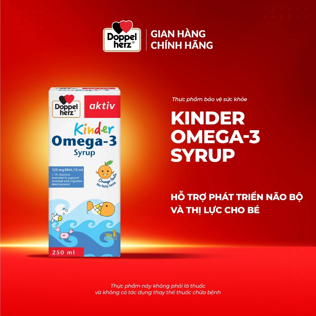 Siro omega 3 cho bé Doppelherz Kinder Omega-3 Syrup hỗ trợ phát triển não bộ và thị lực cho bé