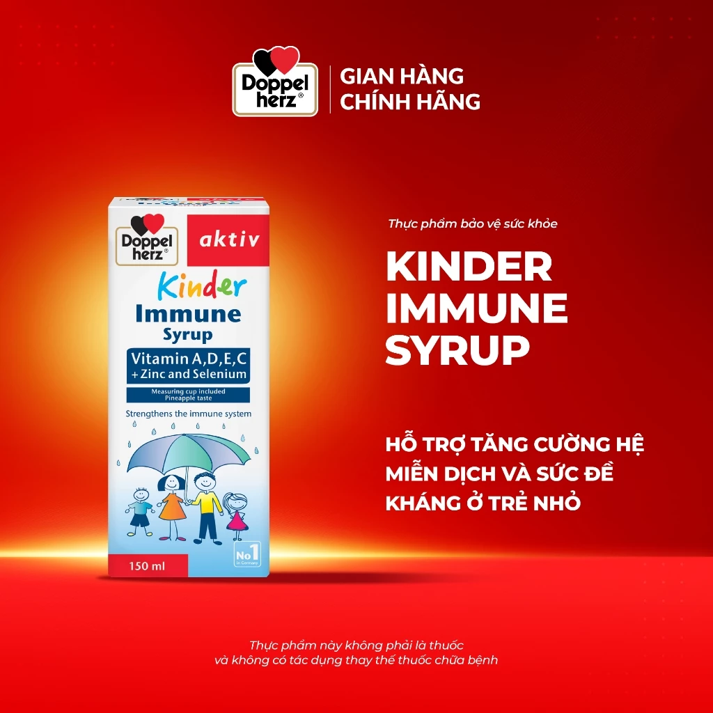 Siro tăng đề kháng cho bé Doppelherz Kinder Immune Syrup hỗ trợ phòng ngừa ốm vặt cho bé