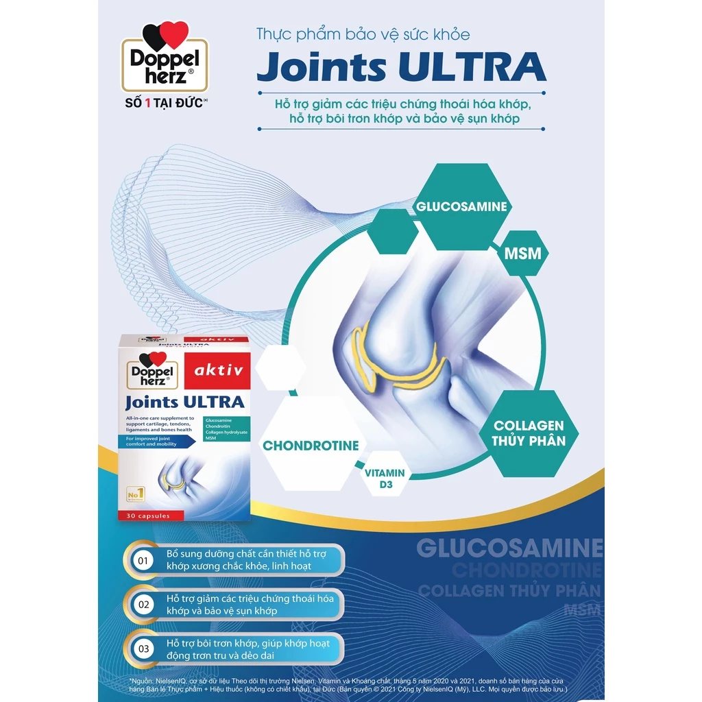 Viên uống Doppelherz Joints Ultra hỗ trợ cải thiện chức năng và ngăn ngừa thoái hóa khớp (Hộp 30 viên) - Ảnh 2