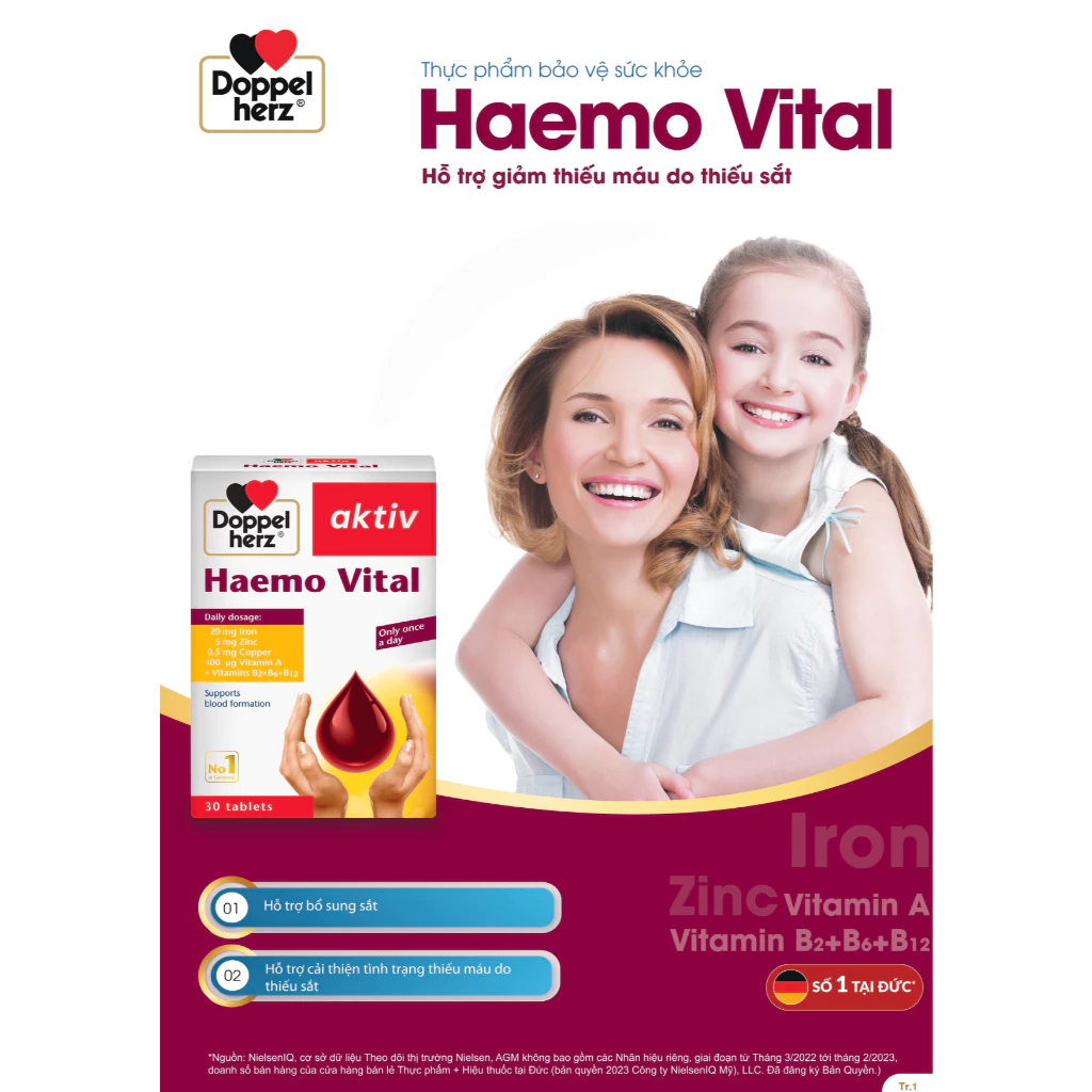 Viên uống bổ sung sắt Doppelherz Haemo Vital hỗ trợ phòng ngừa thiếu máu (Hộp 30 viên) - Ảnh 2