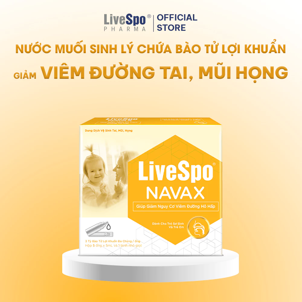 LiveSpo Navax sơ sinh (5 ống) – Nhỏ mũi, họng cho trẻ 0-2 tuổi, giúp giảm nghẹt mũi, viêm mũi, họng
