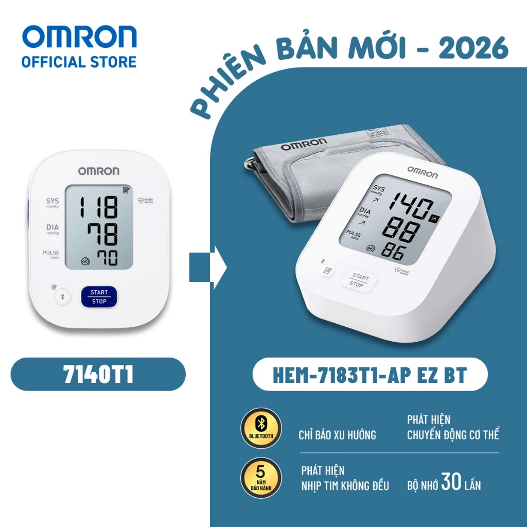 (Dòng mới 2026) Máy Đo Huyết Áp Bluetooth OMRON EZ BT HEM-7183T1-AP – Không kèm Adapter – Bảo hành 5 năm