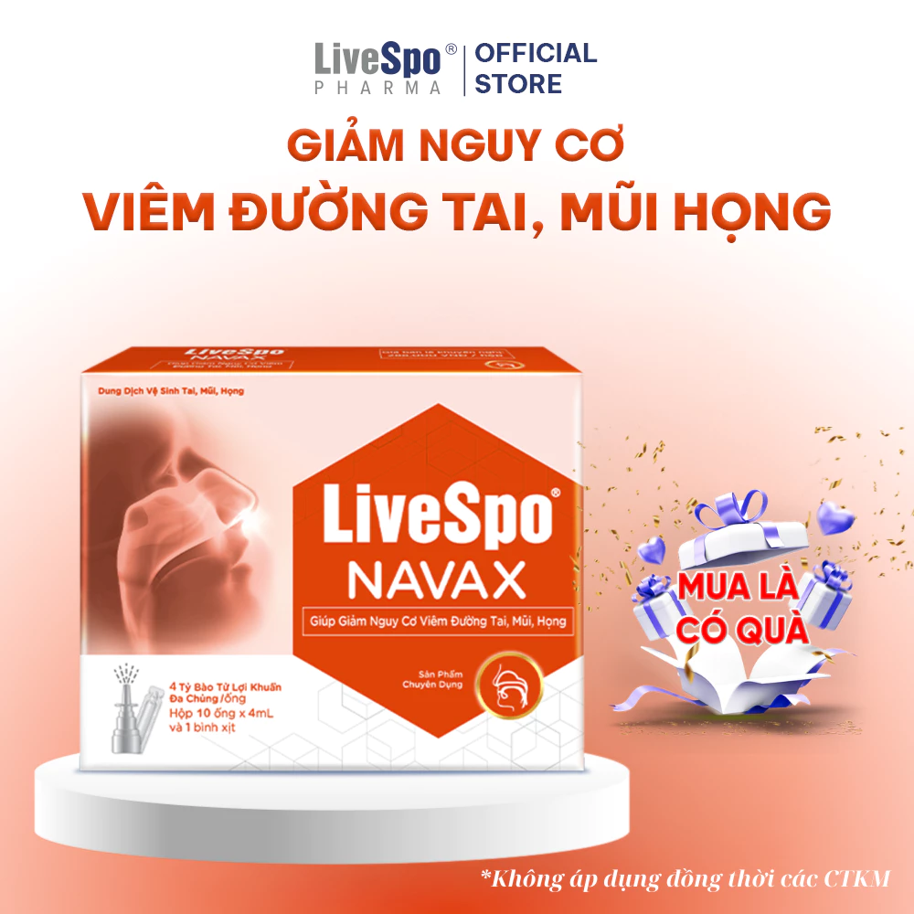 LiveSpo Navax chuyên dụng (10 ống) – Nước muối chứa bào tử lợi khuẩn giúp giảm nghẹt mũi, viêm mũi