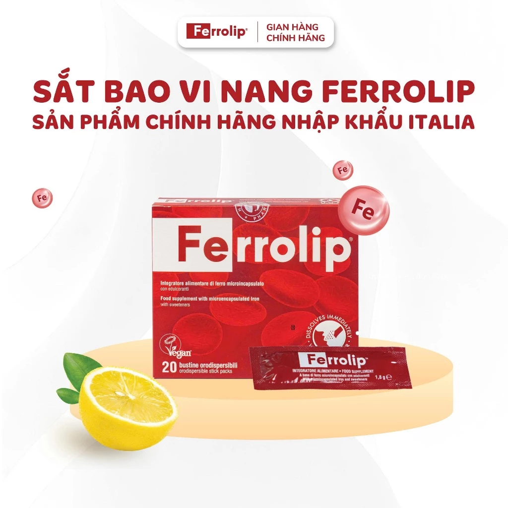 Sắt Ferrolip – Sắt bao vi nang dành cho mẹ bầu & người trưởng thành – Hộp 20 gói