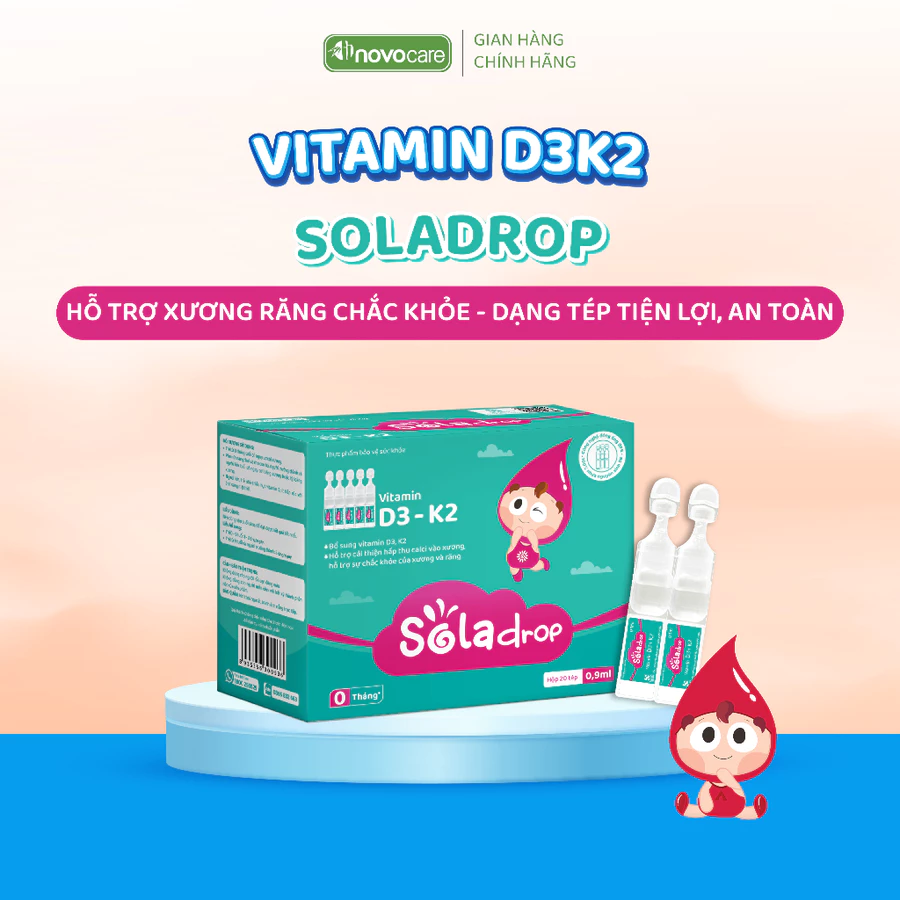 Vitamin D3K2 cho bé Sola Drop Drops Family dạng tép, hỗ trợ chiều cao, xương răng chắc khỏe 20 tép 0.9ml