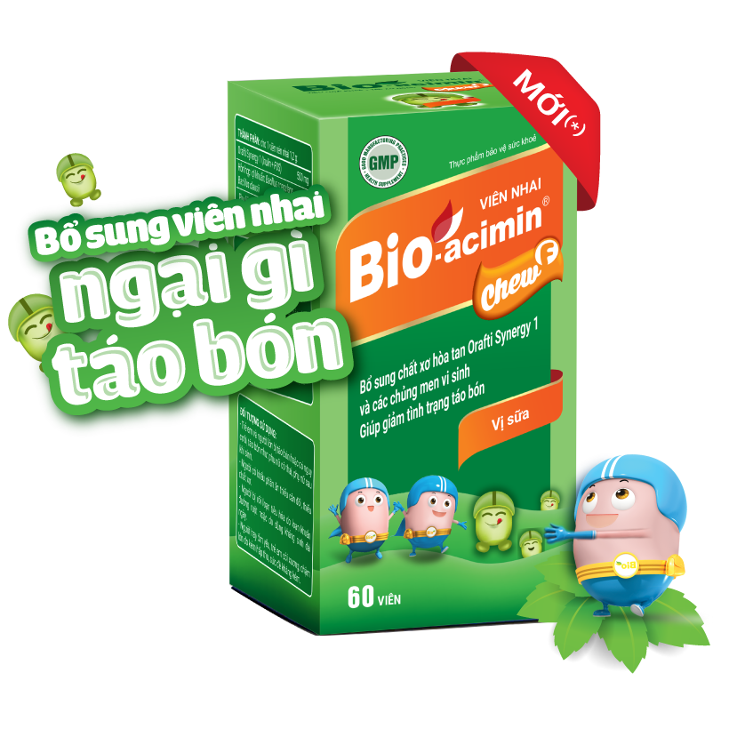 Viên nhai bổ sung chất xơ và men vi sinh Bio-acimin Chew F hộp 60 viên