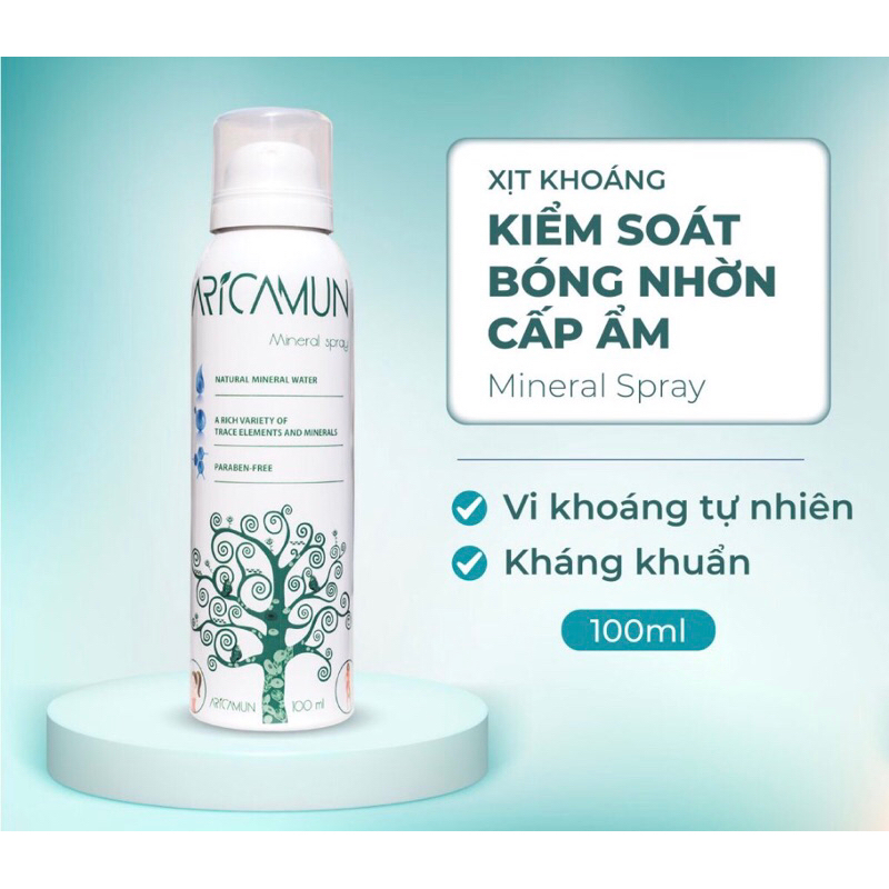 Xịt Khoáng Aricamun mineral spray cấp ẩm, kiểm soát nhờn mụn (lọ 100ml)