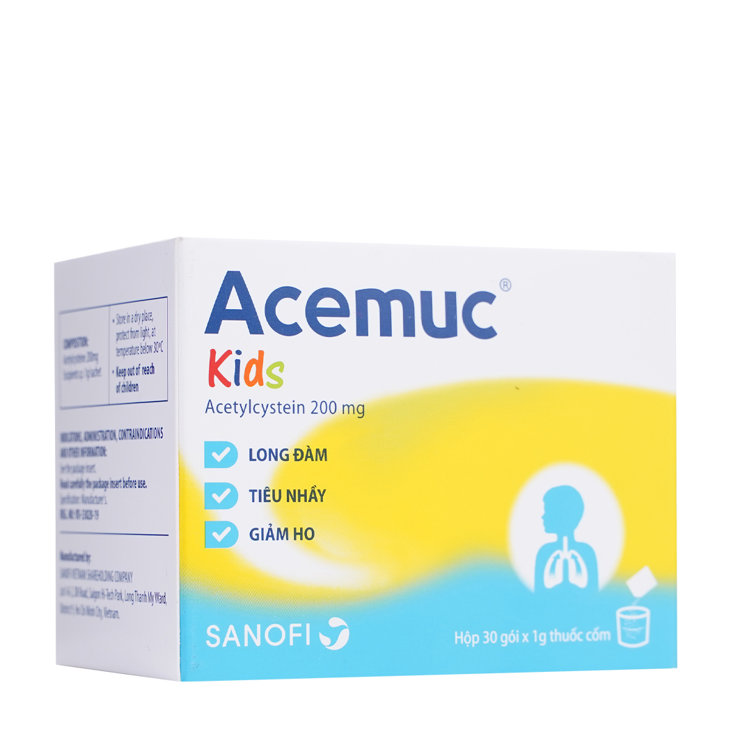 Thuốc long đờm, tiêu nhày, giảm ho ACEMUC KIDS (Acetylcystein 200mg) – Hộp 30 gói
